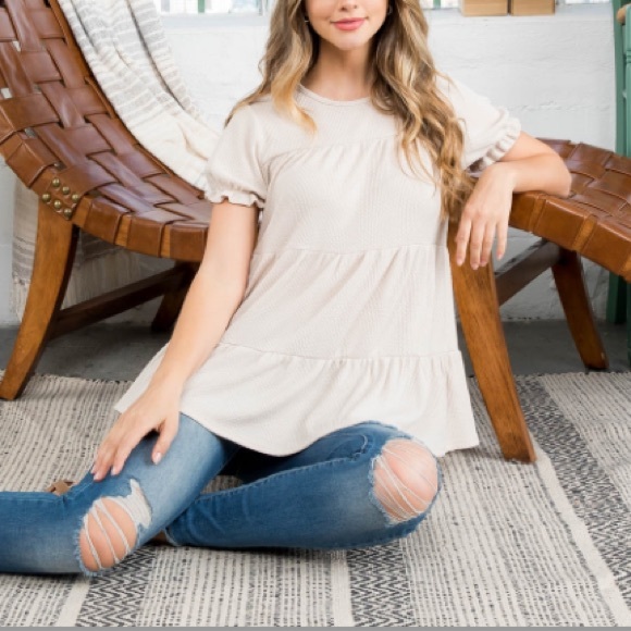 30 Boho Ruffle Short Sleeve Tiered Tunic Top - Picture 2 of 4